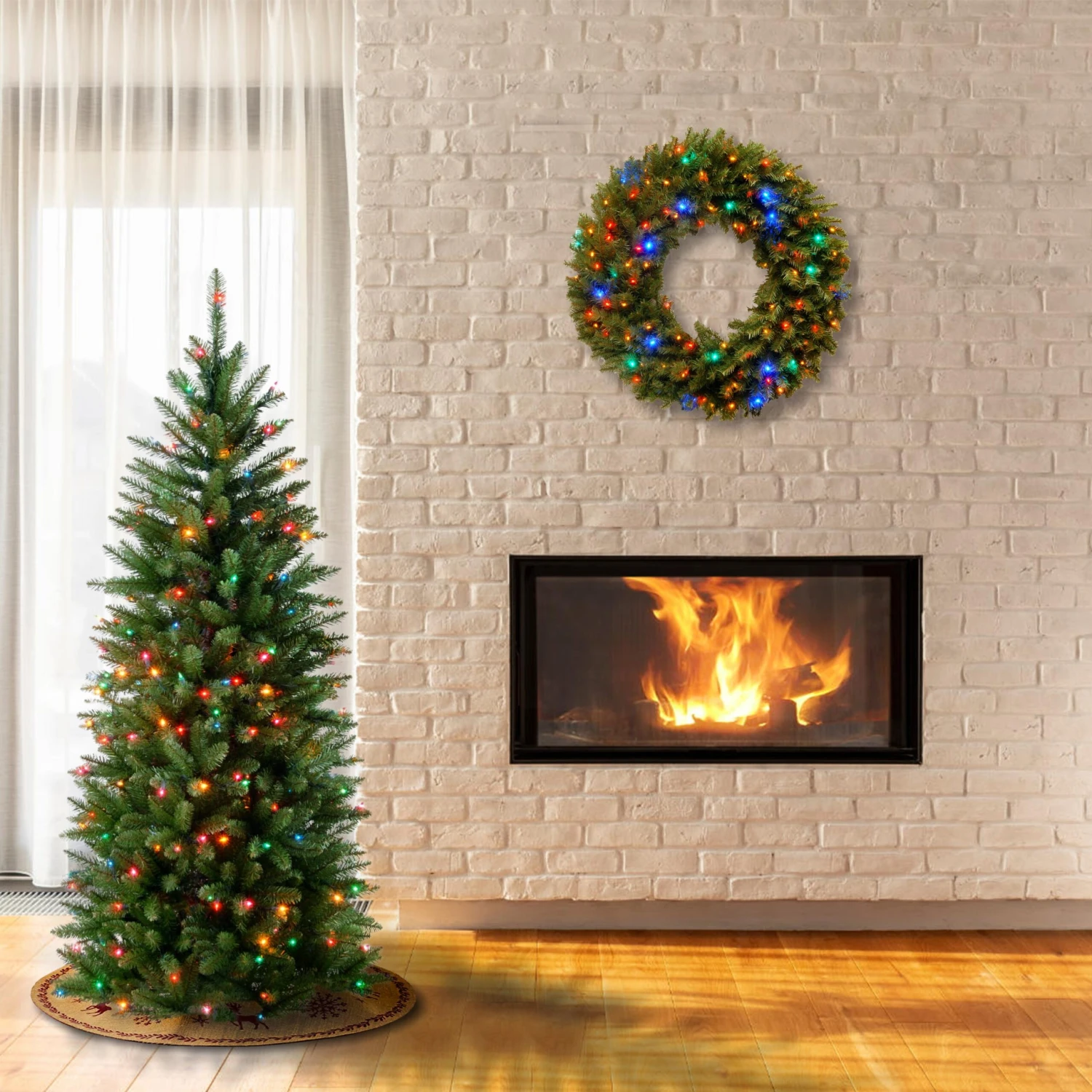 4.5 Ft. Pre-Lit Kingswood Fir Pencil Tree With Multicolor Lights 9 4.5 Ft. Pre-Lit Kingswood Fir Pencil Tree With Multicolor Lights - Image 9