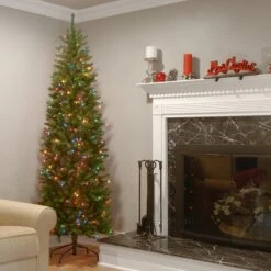7 Ft. Pre-Lit Kingswood Fir Pencil Tree With Multicolor Lights -Christmas Trees Sales KW7 313 70 2