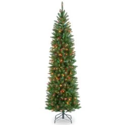 7.5 Ft. Pre-Lit Kingswood Fir Pencil Tree With Multicolor Lights