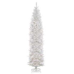 12 Ft.Pre-Lit Kingswood Fir White Pencil Slim Tree With Clear Lights