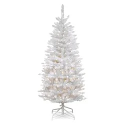 4.5 Ft. Pre-Lit Kingswood Fir White Pencil Tree With Clear Lights