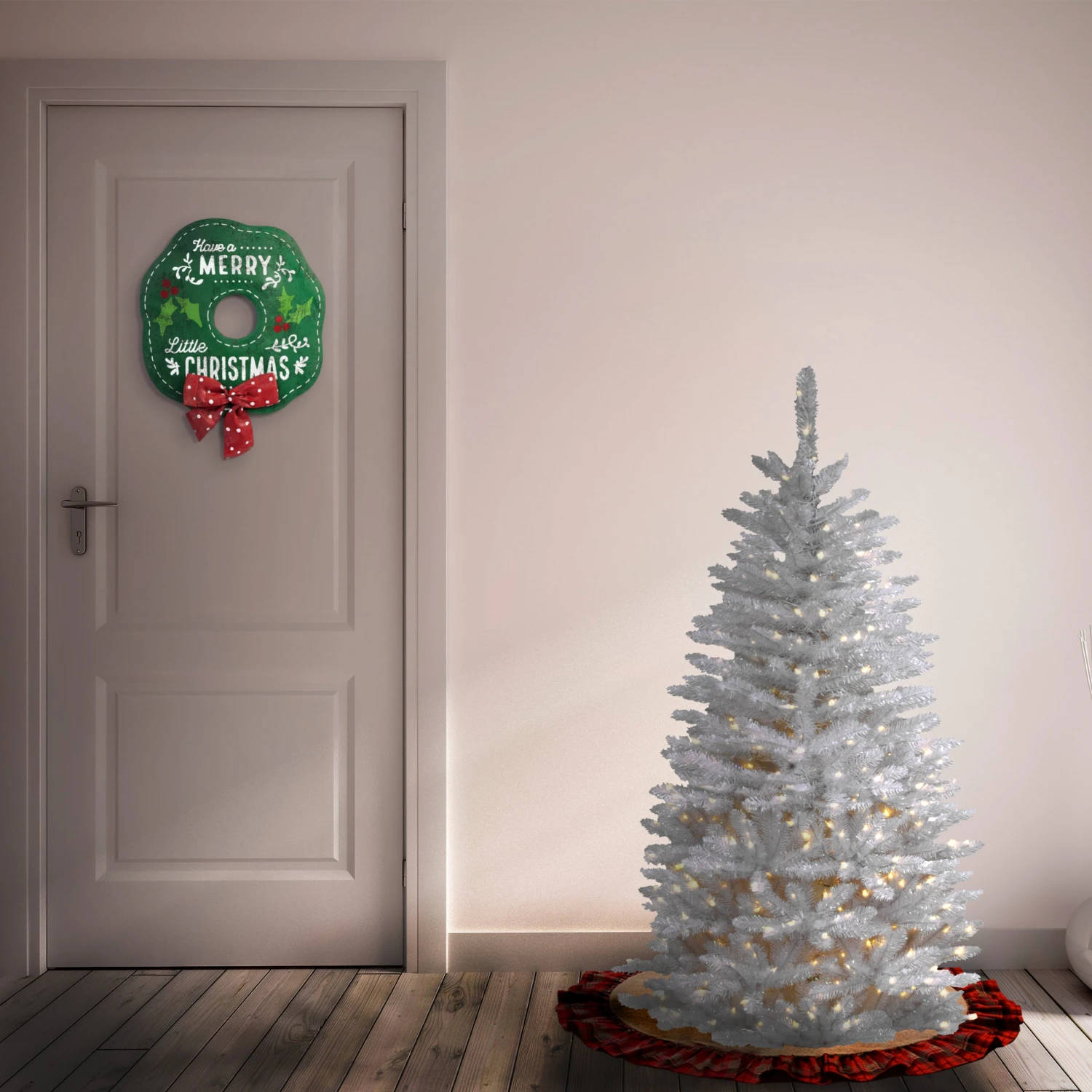 4.5 Ft. Pre-Lit Kingswood Fir White Pencil Tree With Clear Lights 3 4.5 Ft. Pre-Lit Kingswood Fir White Pencil Tree With Clear Lights - Image 3