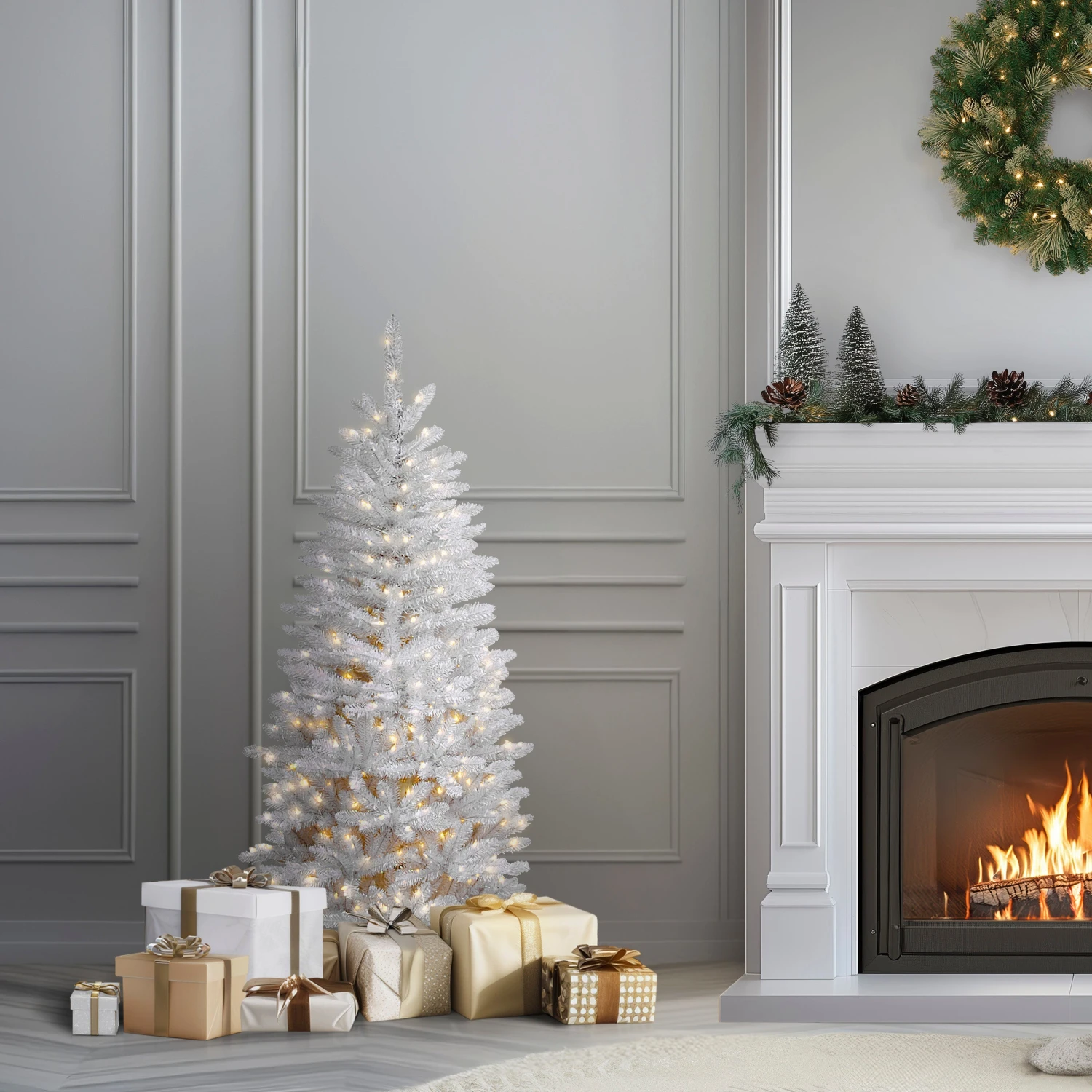 4.5 Ft. Pre-Lit Kingswood Fir White Pencil Tree With Clear Lights 2 4.5 Ft. Pre-Lit Kingswood Fir White Pencil Tree With Clear Lights - Image 2