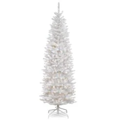 7 Ft. Pre-Lit Kingswood Fir White Pencil Tree With Clear Lights 13 7 Ft. Pre-Lit Kingswood Fir White Pencil Tree With Clear Lights -Christmas Trees Sales KWW7 300 70