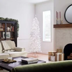 7 Ft. Pre-Lit Kingswood Fir White Pencil Tree With Clear Lights 15 7 Ft. Pre-Lit Kingswood Fir White Pencil Tree With Clear Lights -Christmas Trees Sales KWW7 300 70 Lifestyle