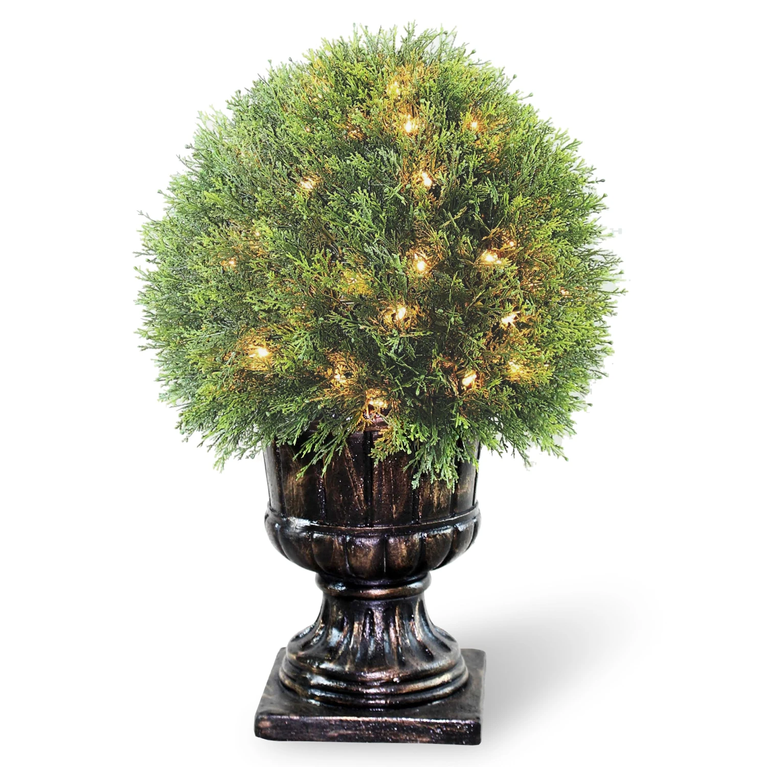 27 In. Pre-Lit Upright Juniper Ball Topiary Tree In A Decorative Urn With Clear Lights 1 27 In. Pre-Lit Upright Juniper Ball Topiary Tree In A Decorative Urn With Clear Lights
