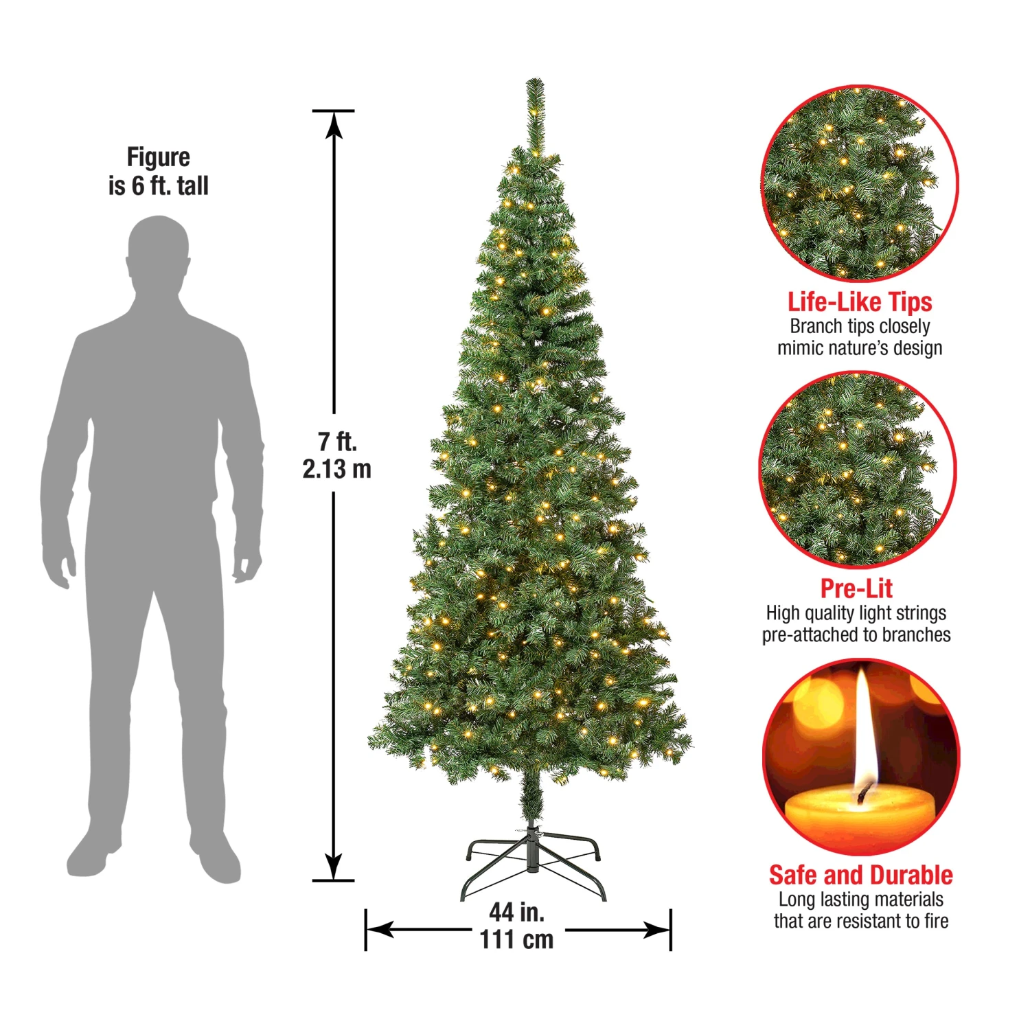 7.5 Ft. Pre-Lit Linden Spruce Slim Tree With LED Lights 4 7.5 Ft. Pre-Lit Linden Spruce Slim Tree With LED Lights - Image 4