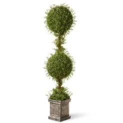 60 In. Mini Tea Leaf 2 Ball Topiary In A Silver Square Pot