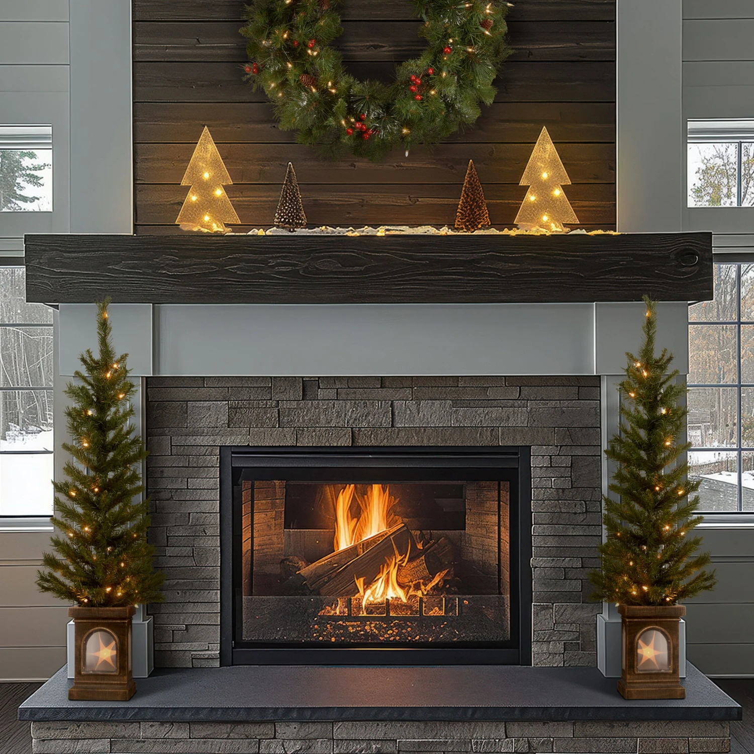 4 Ft. Pre-Lit Leigh Valley Tree Set With Clear Lights 2 4 Ft. Pre-Lit Leigh Valley Tree Set With Clear Lights - Image 2