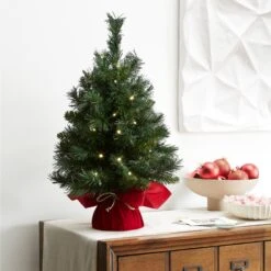 2 Ft. Pre-Lit Majestic Fir Tree With LED Lights, Red Base -Christmas Trees Sales MJ3 24BGLO B1 Lifestyle