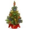2 Ft. Pre-Lit Majestic Fir Tree With Multicolor LED Lights, Red Base