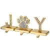 5 In. 3-Piece Silver Sparkle JOY Christmas Stocking Holders, Silver And Gold With Paw Print