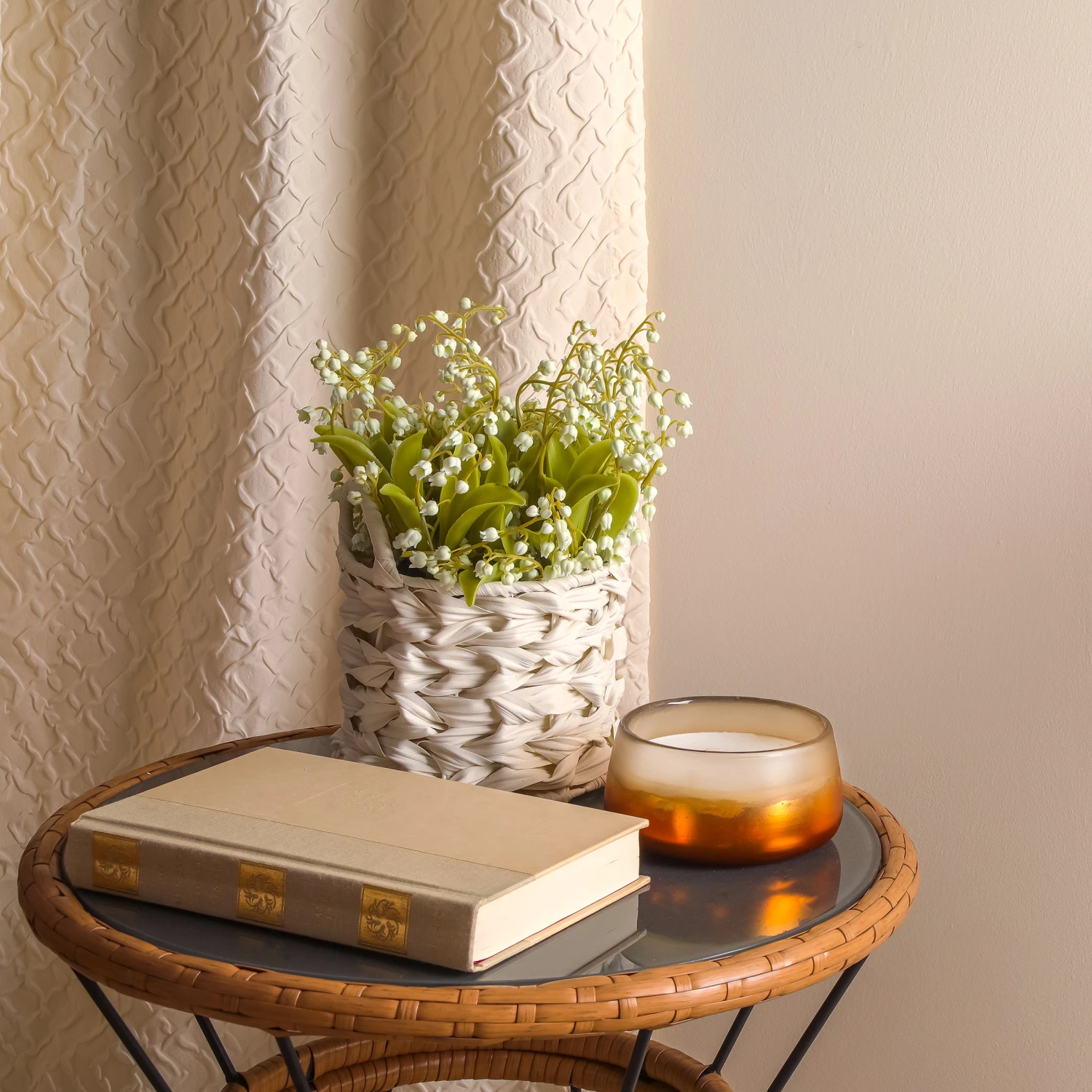 11 In. Spring Green Lily-of-the-Valley Flowers In White Basket 2 11 In. Spring Green Lily-of-the-Valley Flowers In White Basket - Image 2