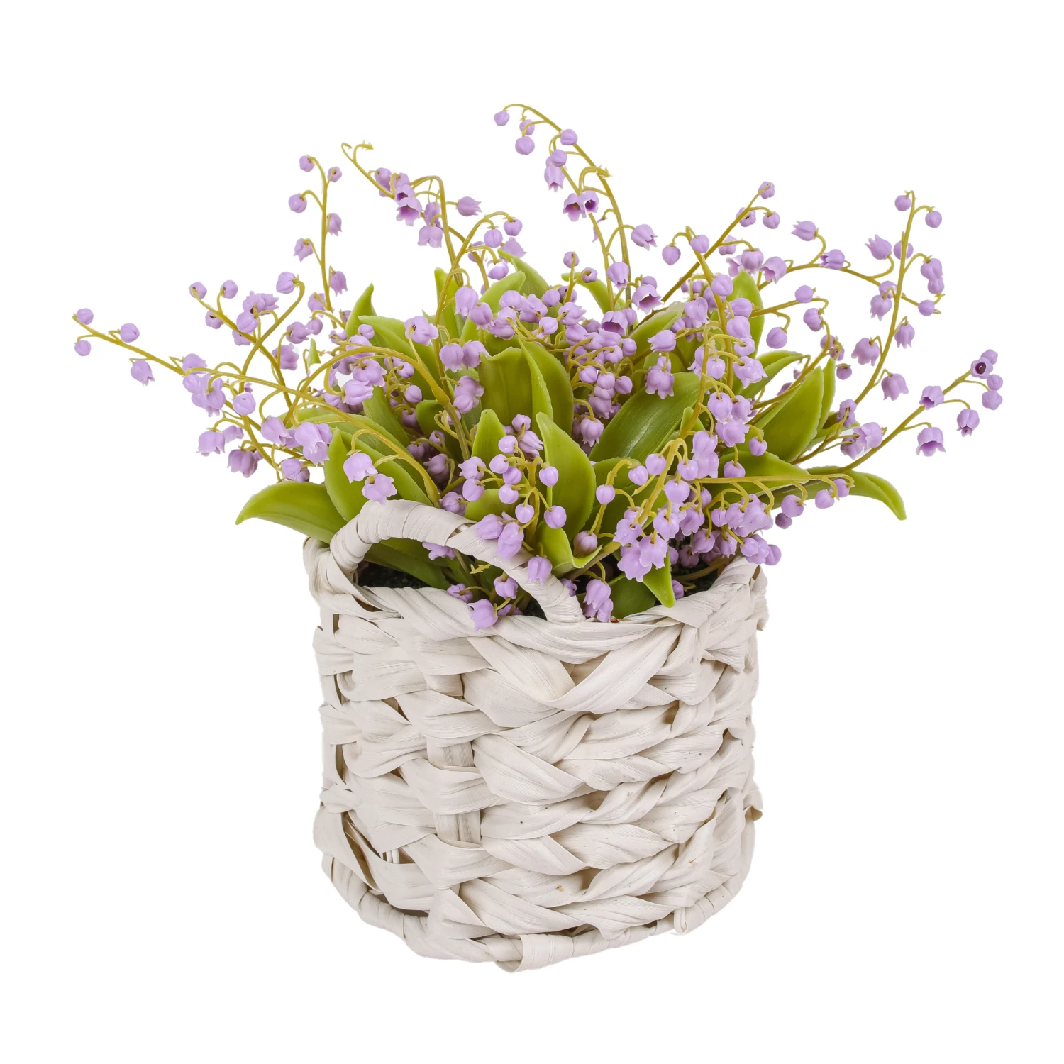 11 In. Spring Mauve Lily-of-the-Valley Flowers In White Basket 1 11 In. Spring Mauve Lily-of-the-Valley Flowers In White Basket