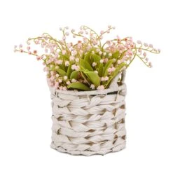 11 In. Spring Pink Lily-of-the-Valley Flowers In White Basket