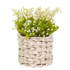 11 In. Spring White Lily-of-the-Valley Flowers In White Basket