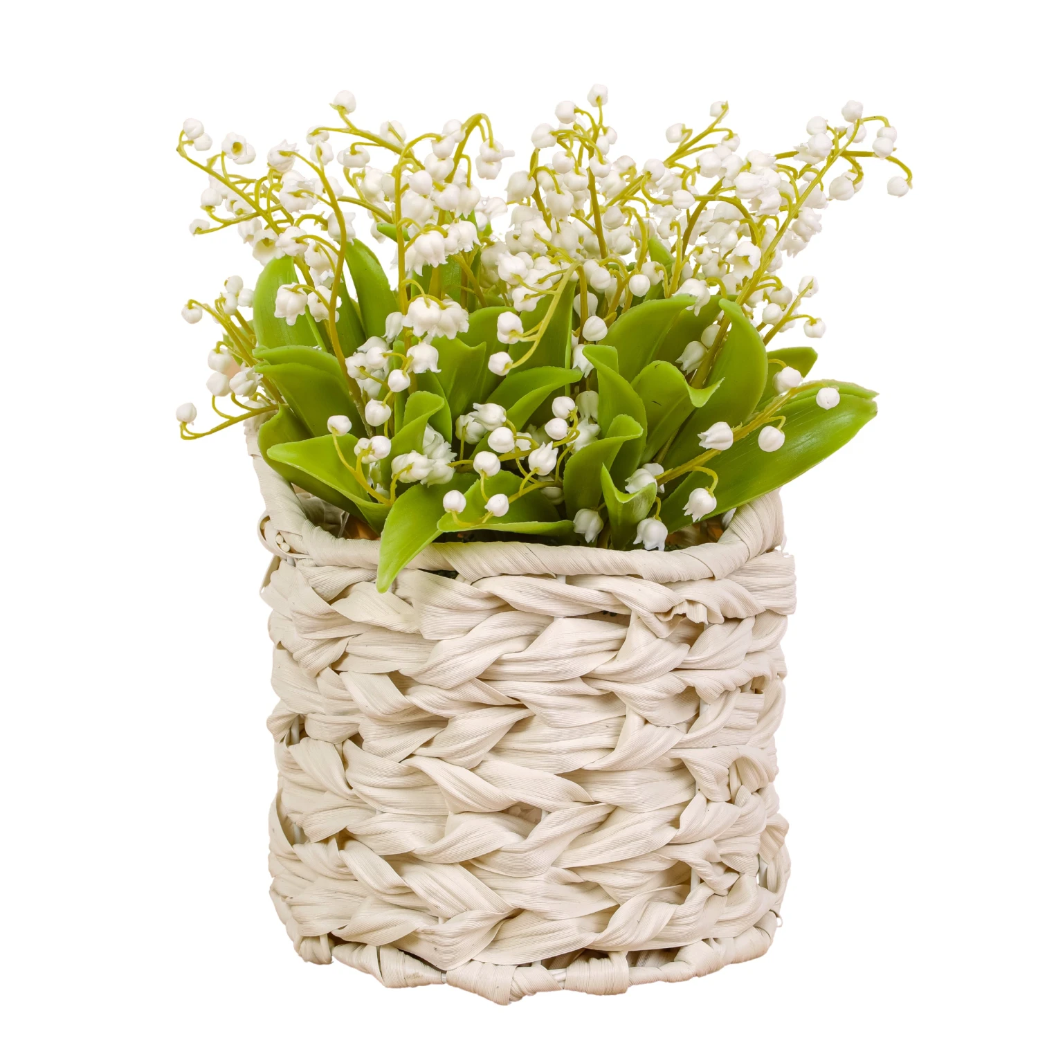 11 In. Spring White Lily-of-the-Valley Flowers In White Basket 1 11 In. Spring White Lily-of-the-Valley Flowers In White Basket