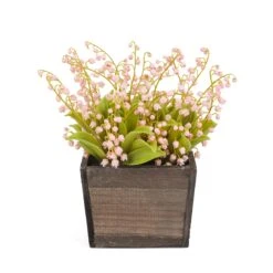 10 In. Spring Pink Lily-of-the-Valley Flowers In Wood Box