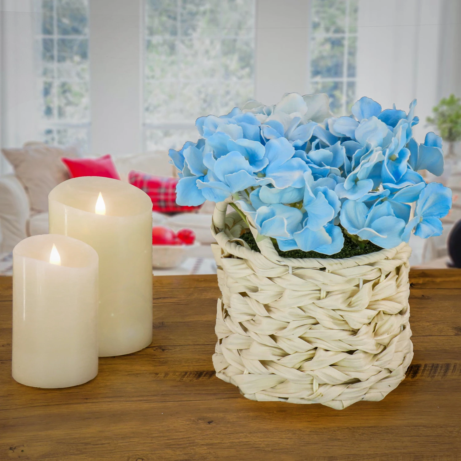 10 In. Spring Blue Hydrangea Bouquet In White Basket 2 10 In. Spring Blue Hydrangea Bouquet In White Basket - Image 2