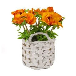 10 In. Spring Orange Anemone Flower Bouquet In White Basket