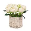10 In. Spring White Peony Flower Bouquet In White Basket