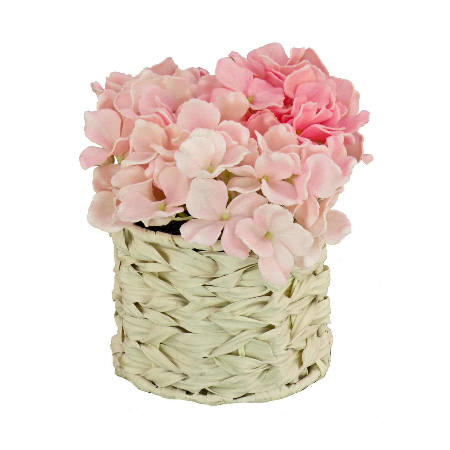 10 In. Spring Light Pink Hydrangea Bouquet In White Basket 1 10 In. Spring Light Pink Hydrangea Bouquet In White Basket