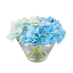 8 In. Spring Blue Hydrangea Bouquet In Glass Vase