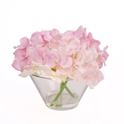8 In. Spring Mixed Mauve Hydrangea Bouquet In Glass Vase