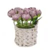 10 In. Spring Light Purple Peony Flower Bouquet In White Basket