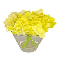 8 In. Spring Yellow Hydrangea Bouquet In Glass Vase