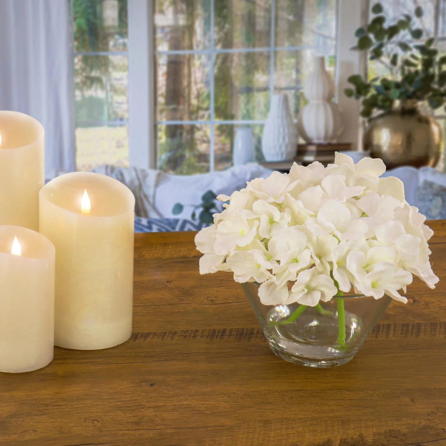 8 In. Spring White Hydrangea Bouquet In Glass Vase 2 8 In. Spring White Hydrangea Bouquet In Glass Vase - Image 2