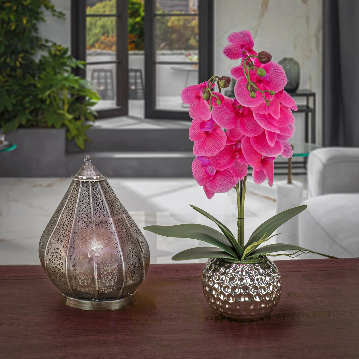 21 In. Spring Purple Orchid In Silver Smooth Ceramic Pot 2 21 In. Spring Purple Orchid In Silver Smooth Ceramic Pot - Image 2