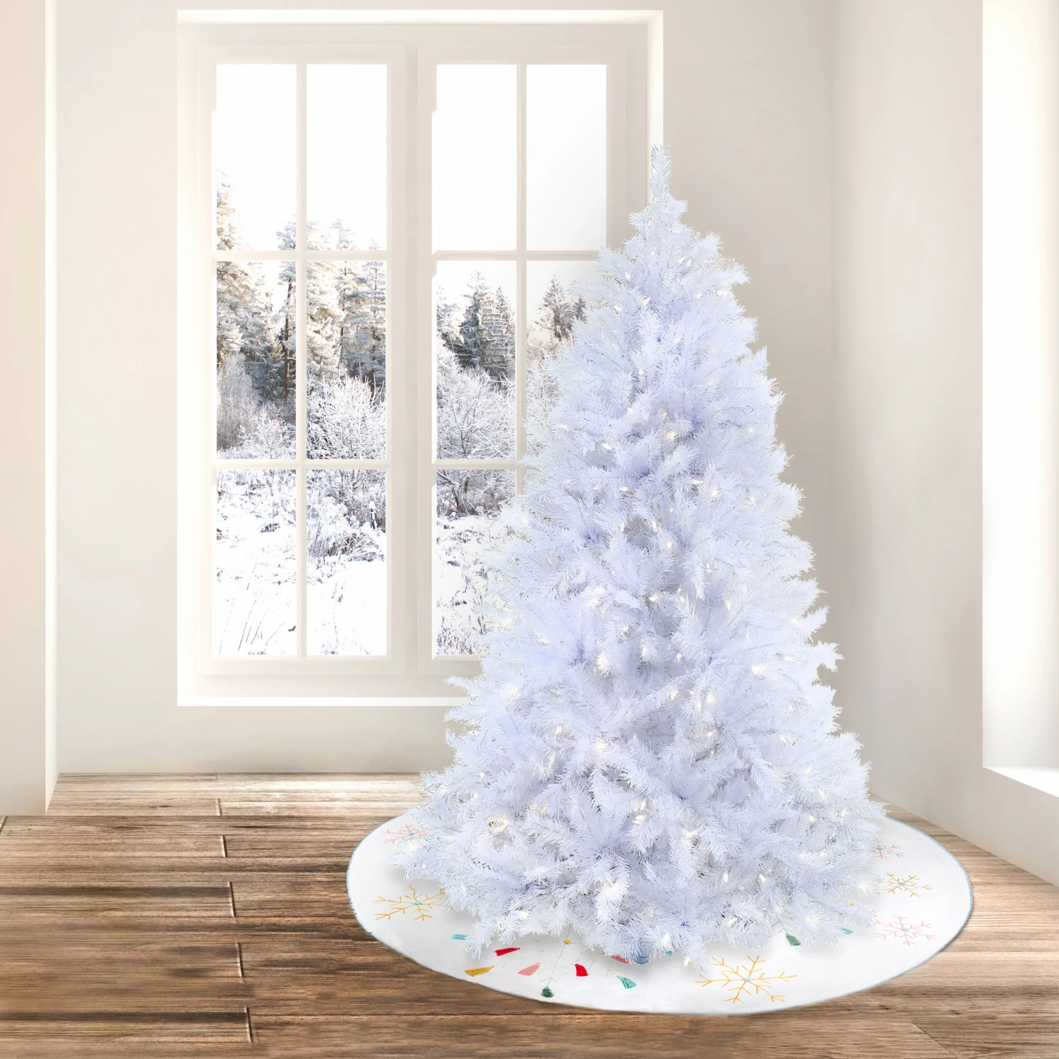 6.5 Ft. Pre-Lit Millville White Tree With PowerConnect Warm White LED Lights 2 6.5 Ft. Pre-Lit Millville White Tree With PowerConnect Warm White LED Lights - Image 2