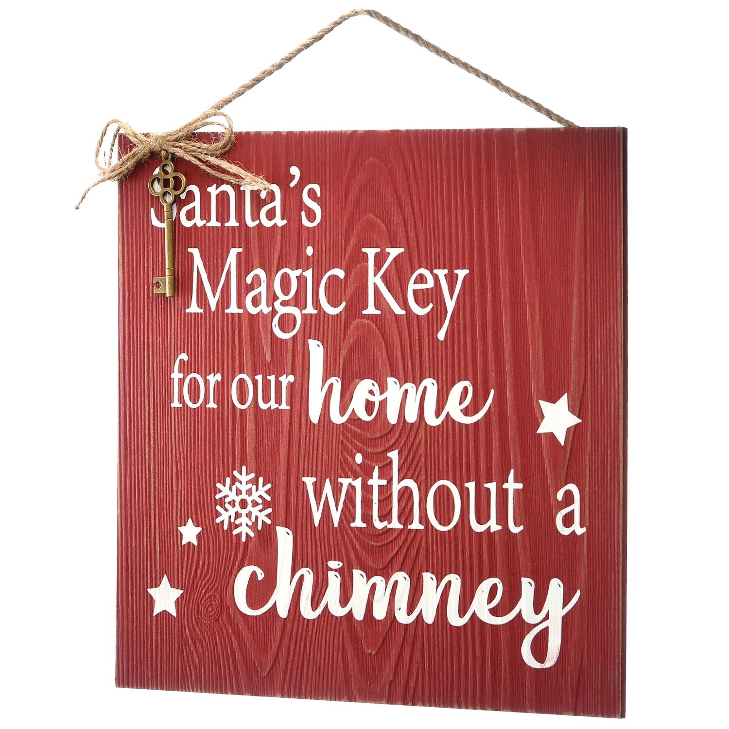 10 In. Santa's Key Door Christmas Sign, Red With White Lettering And Decorative Ornate Key, Stars And Snowflakes 1 10 In. Santa's Key Door Christmas Sign, Red With White Lettering And Decorative Ornate Key, Stars And Snowflakes