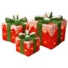Pre-Lit Red And White Gift Boxes, Set Of Three, White Lights