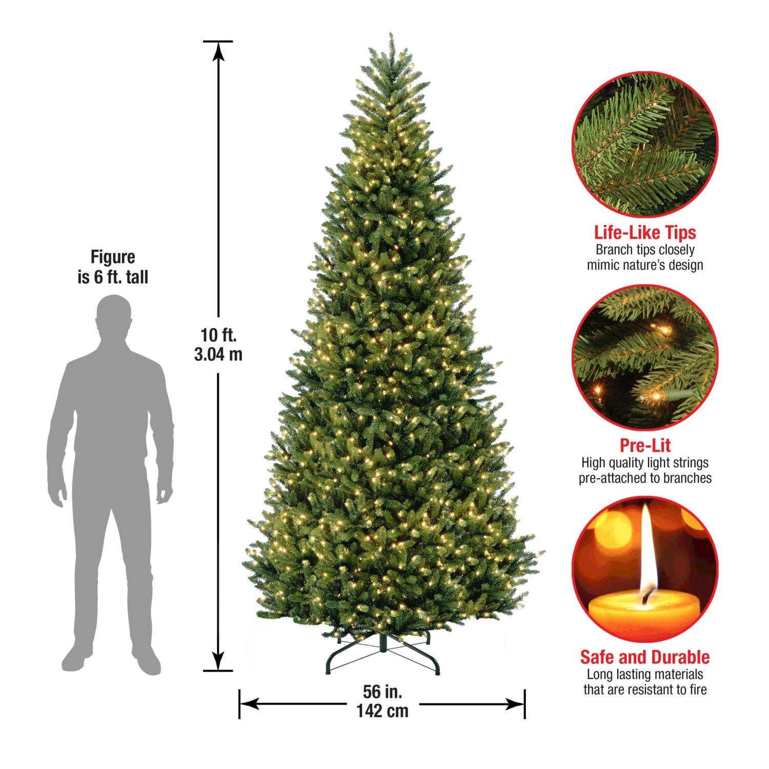 10 Ft. Pre-Lit Natural Fraser Slim Fir Tree With Clear Lights 4 10 Ft. Pre-Lit Natural Fraser Slim Fir Tree With Clear Lights - Image 4