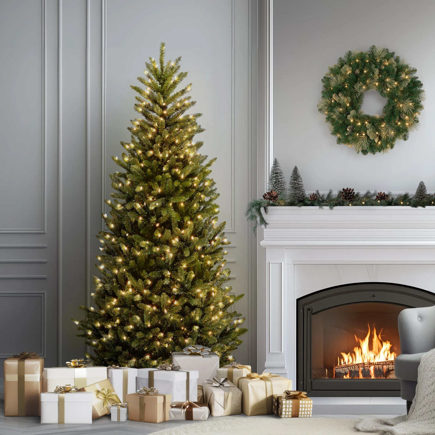 6.5 Ft. Pre-Lit Natural Fraser Fir Slim Tree With Clear Lights 2 6.5 Ft. Pre-Lit Natural Fraser Fir Slim Tree With Clear Lights - Image 2