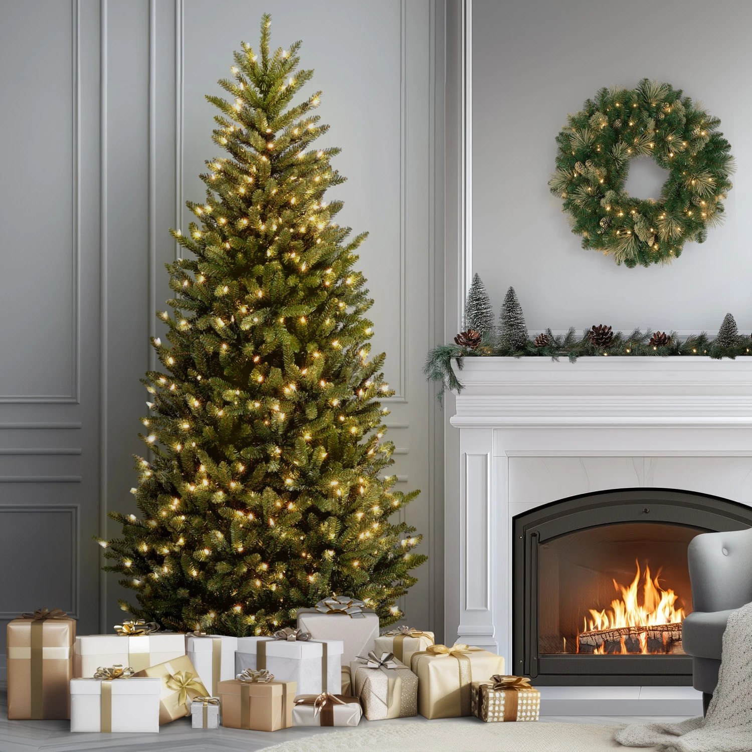 9 Ft. Pre-Lit Natural Fraser Fir Slim Tree With Clear Lights 2 9 Ft. Pre-Lit Natural Fraser Fir Slim Tree With Clear Lights - Image 2