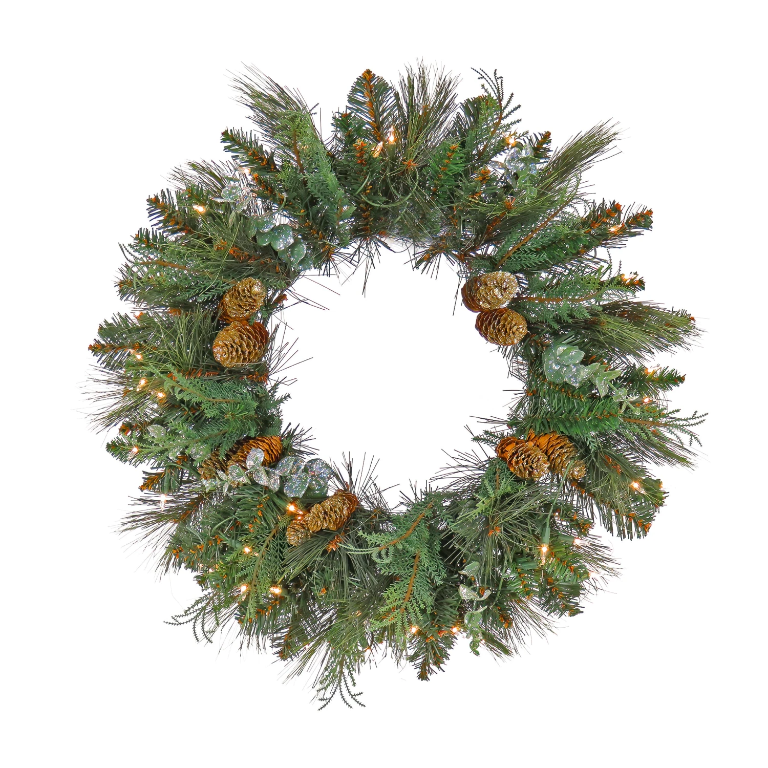 24 In. Pre-Lit North Conway Wreath With Clear Lights 1 24 In. Pre-Lit North Conway Wreath With Clear Lights