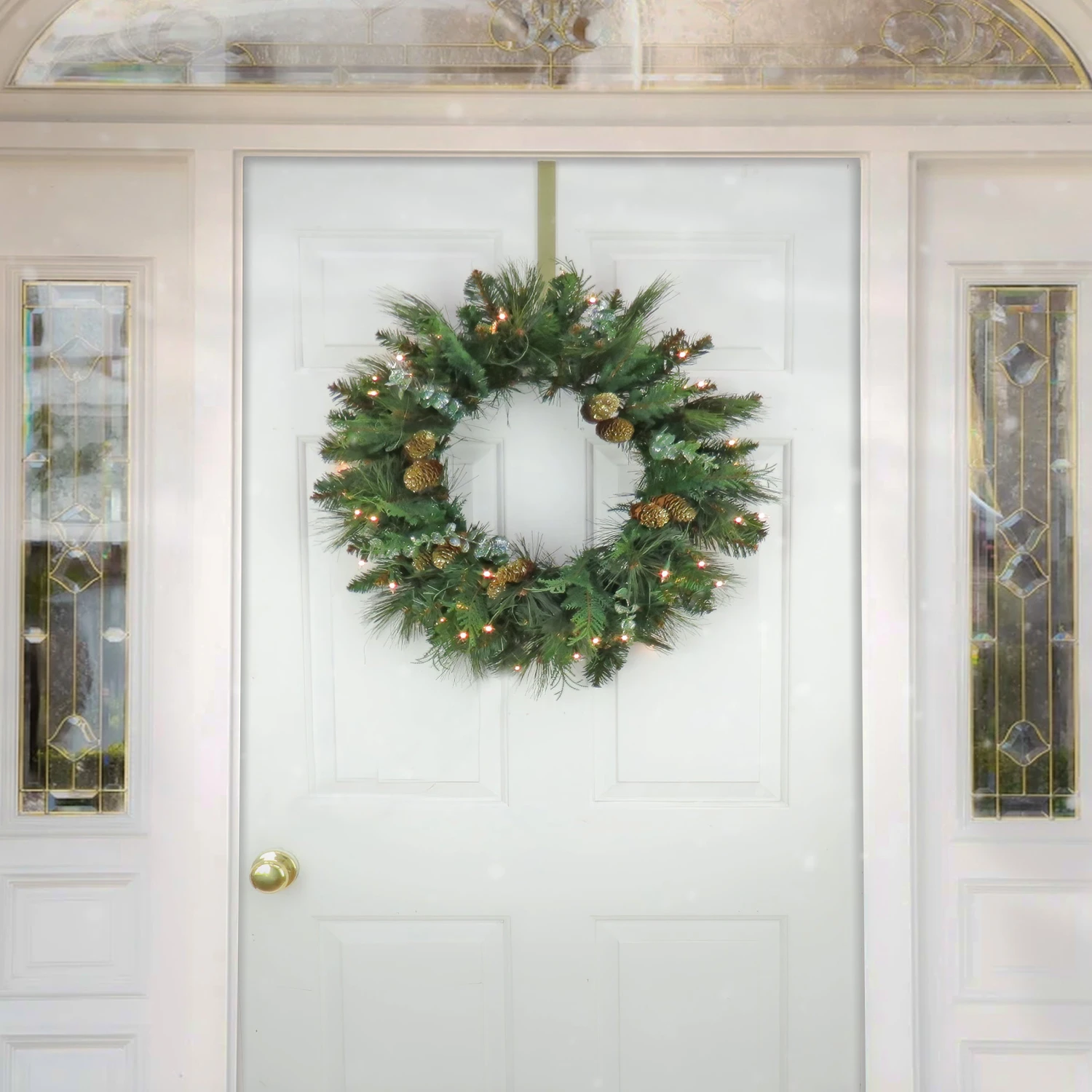 24 In. Pre-Lit North Conway Wreath With Clear Lights 2 24 In. Pre-Lit North Conway Wreath With Clear Lights - Image 2