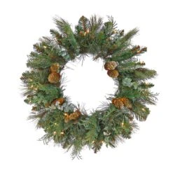 24 In. Pre-Lit North Conway Wreath With Warm White LED Lights