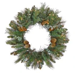 30 In. Pre-Lit North Conway Wreath With Clear Lights