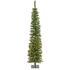 6 Ft. Pre-Lit Nooksack Fir Pencil Slim Tree With LED Lights