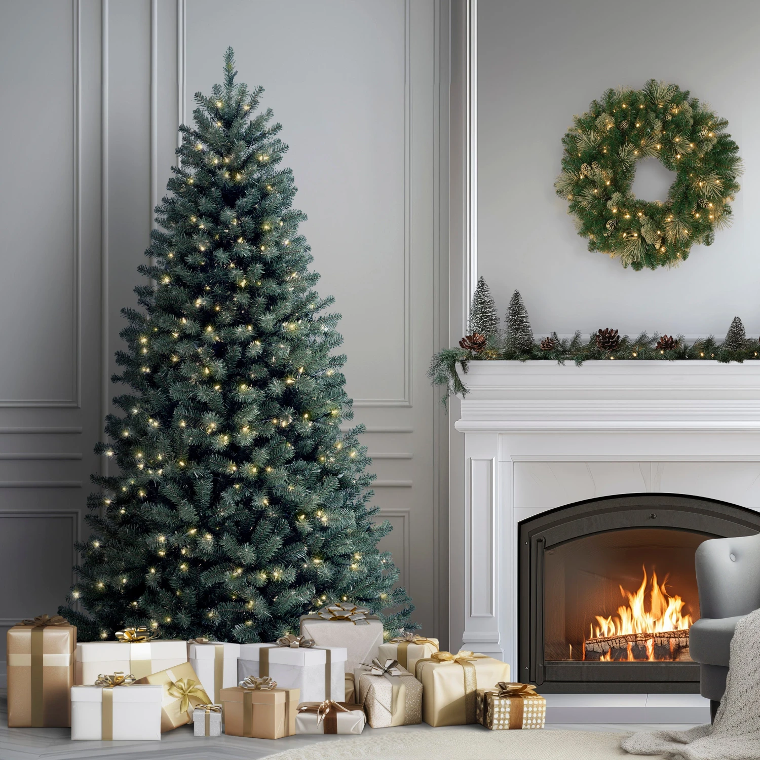 7 Ft. Pre-Lit North Valley Spruce Blue Tree With Clear Lights 2 7 Ft. Pre-Lit North Valley Spruce Blue Tree With Clear Lights - Image 2