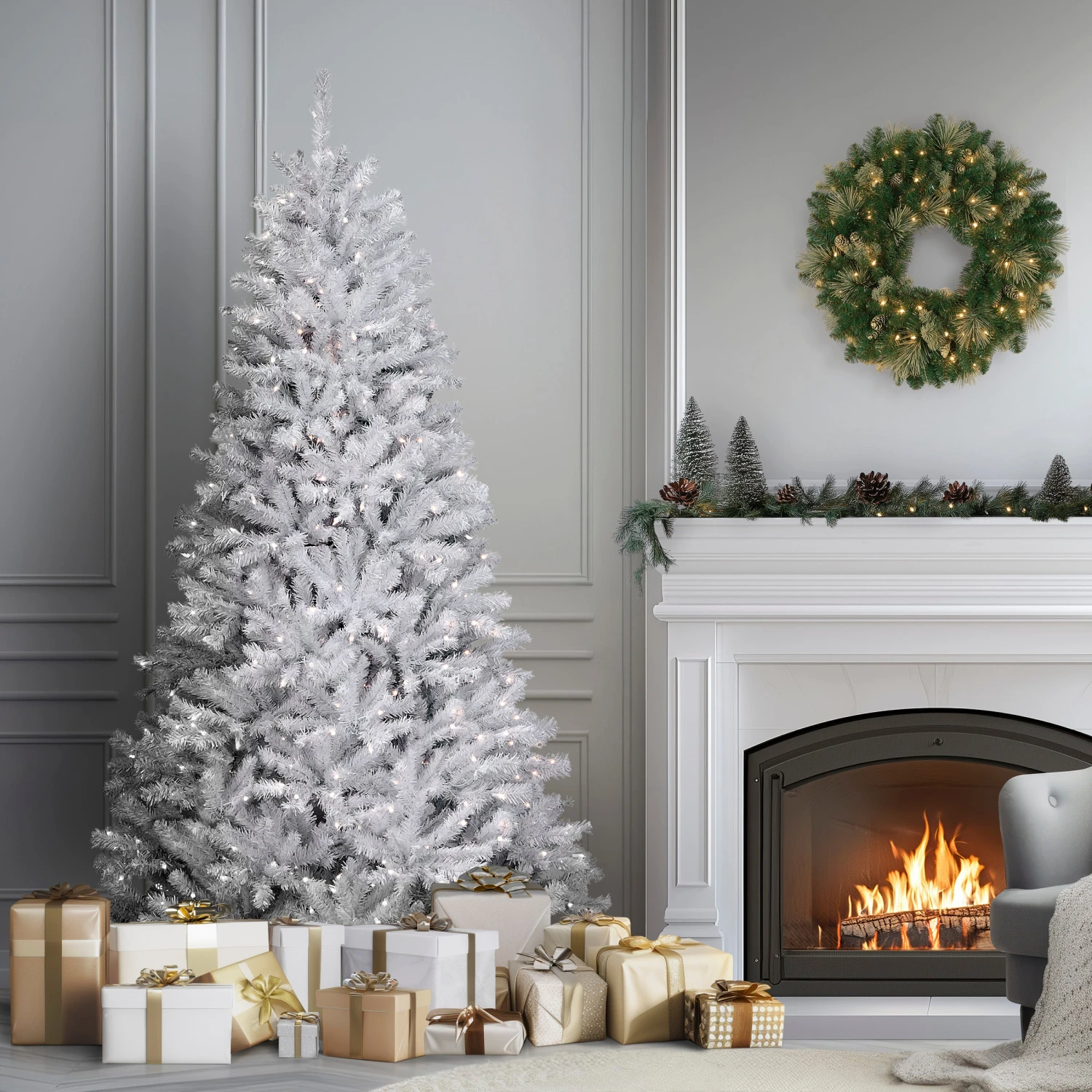 7.5 Ft. Pre-Lit North Valley Spruce White Tree With Clear Lights 2 7.5 Ft. Pre-Lit North Valley Spruce White Tree With Clear Lights - Image 2