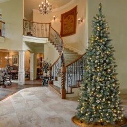 7.5 Ft. Pre-Lit Oakley Hills Slim Tree With LED Lights 13 7.5 Ft. Pre-Lit Oakley Hills Slim Tree With LED Lights -Christmas Trees Sales OAK8 304L 75 4