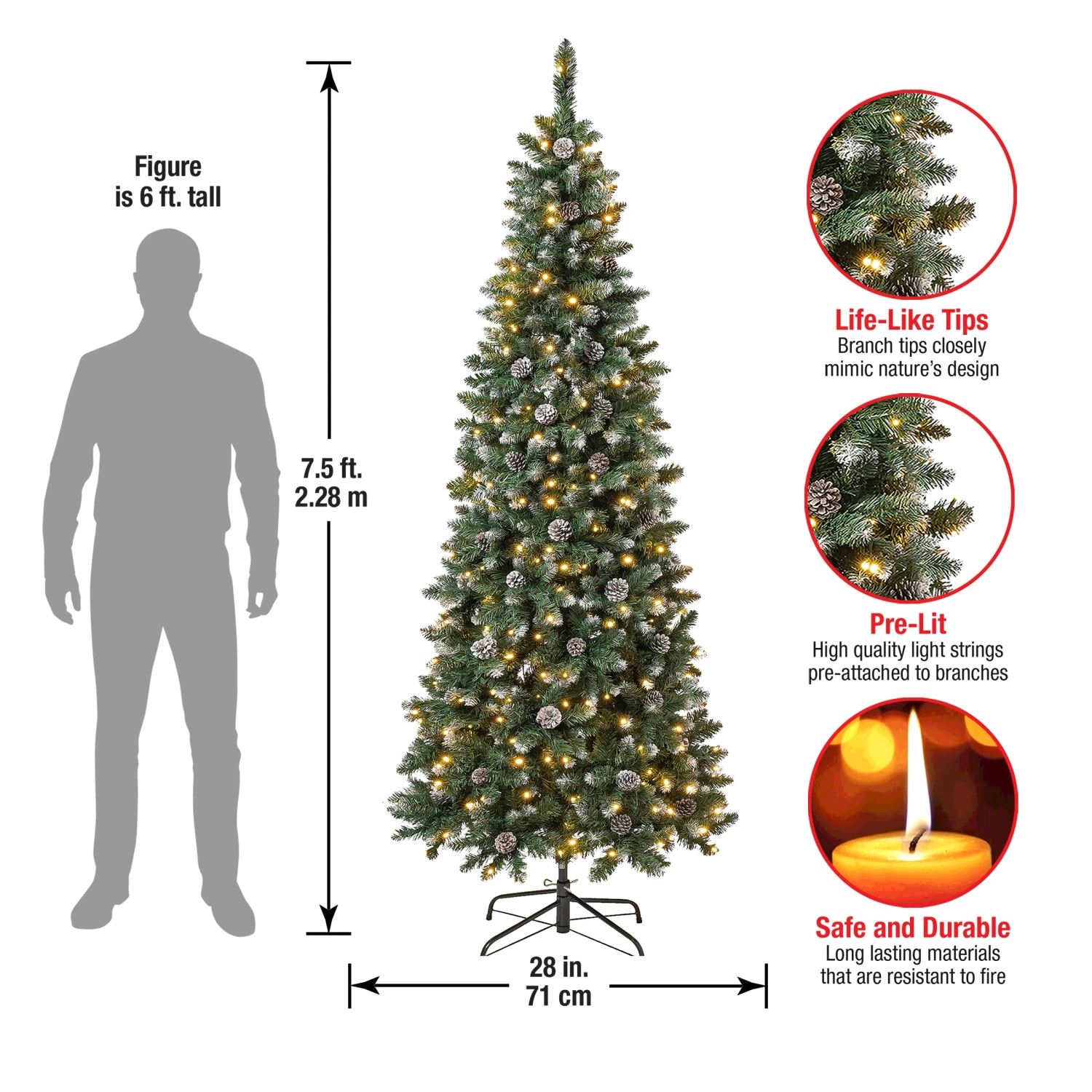 7.5 Ft. Pre-Lit Oakley Hills Slim Tree With LED Lights 4 7.5 Ft. Pre-Lit Oakley Hills Slim Tree With LED Lights - Image 4