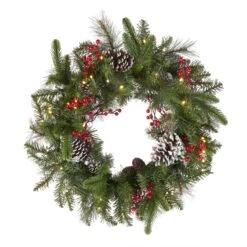24 In. Pre-Lit Bristle Berry Wreath With LED Lights