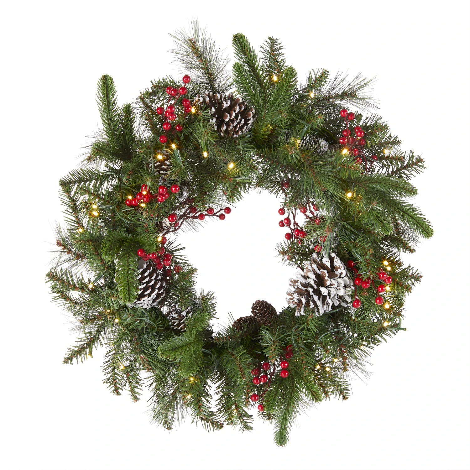 24 In. Pre-Lit Bristle Berry Wreath With LED Lights 1 24 In. Pre-Lit Bristle Berry Wreath With LED Lights