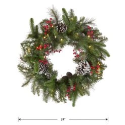 24 In. Pre-Lit Bristle Berry Wreath With LED Lights 11 24 In. Pre-Lit Bristle Berry Wreath With LED Lights -Christmas Trees Sales PEBB3 300 24WB1 Silo Dim